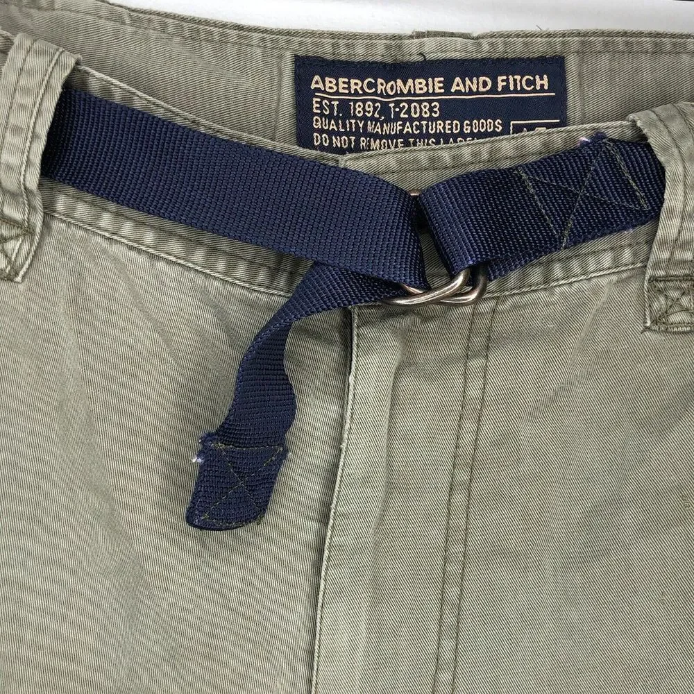 Abercrombie Fitch Men's Large Green Cargo Utility Baggy Y2K Belted Cargo‎ Shorts